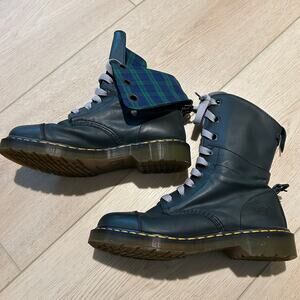 Dr. Martens Aimilie Triumph Size 9 Plaid Fold Over Calf High Combat Boots